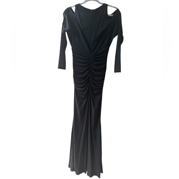 BADGLEY MISCHKA BLACK COLD SHOULDER FORMAL RETRO BEJEWELED MAXI DRESS GOWN SZ 4 - Picture 4 of 7